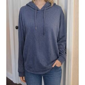 For The Republic Hooded Medium Sweatshirt Denim Blue Color with Raw Edge Bottom